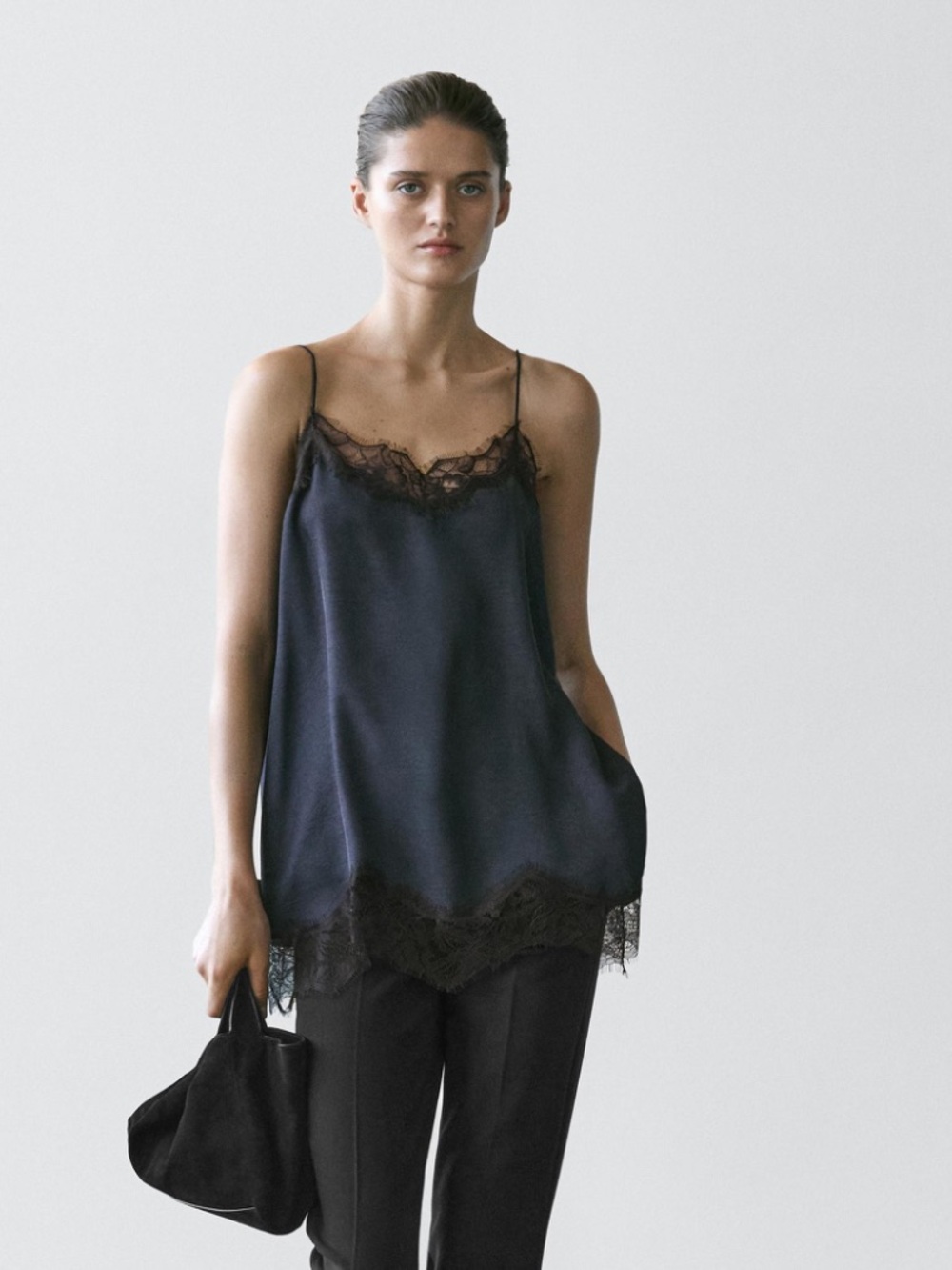 Massimo Dutti NWT CAMISOLE TOP WITH CONTRAST LACE DETAIL 5108/508